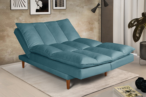 Sofá Cama Reclinável 3 Lugares Vancouver Império Estofados Cor Azul Turquesa 362