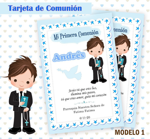 Tarjeta Estampita Comunión Varon Imprimir Personalizadas M1