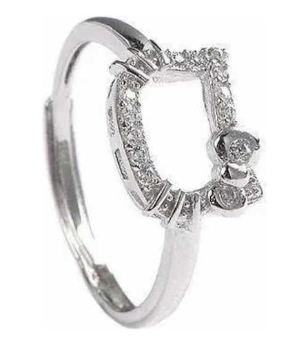 Anillo Hello Kitty De Plata Ley 925 Con Circonio Ajustable