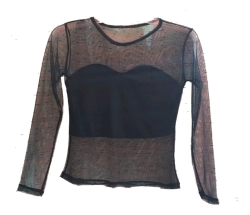 Blusa Mesh Negra Transparente Para Traje De Baño O Como Top