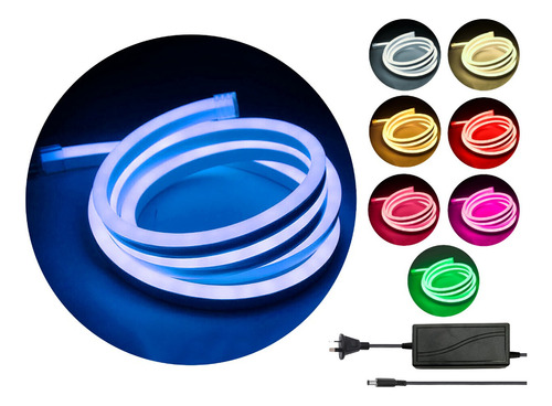 Manguera Luces Neon Luz Led Flexible 5m Exterior + Fuente Color de la luz Azul