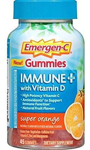 Imagen 1 de 1 de Emergen-c Gummies Immune Plus Vitamin D, Super Orange, 45