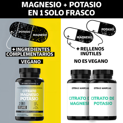 Magnésio e citrato de potássio 1500 mg com banana em pó, açafrão e arroz | Sem enchimentos | Citrato de magnésio e citrato de potássio - 180 cápsulas