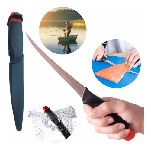 Cuchillo para filetes de pescado de acero inoxidable con funda negra