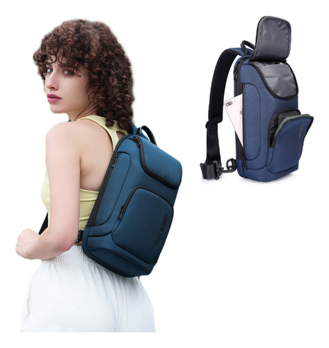 Mochila Transversal Pequena Bolsa Ombro Shoulderbag Cor Azul Desenho Do Tecido Liso Premium