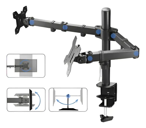 Suporte 2 Monitor Tv Aço Mesa Articulad Vesa Ajuste Promoção Black