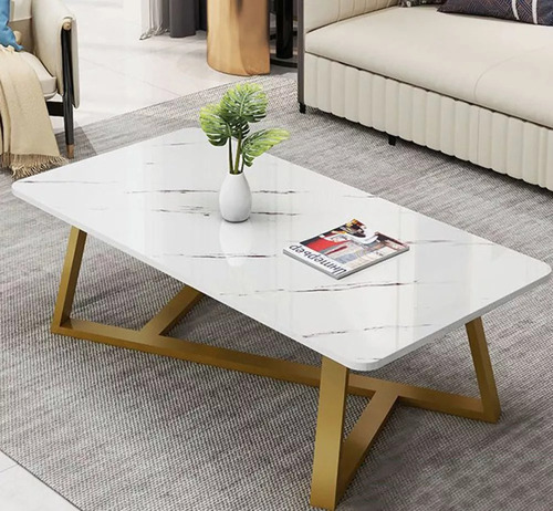 Mesa De Centro Moderna, Metálica Y Rectangular De 100cm