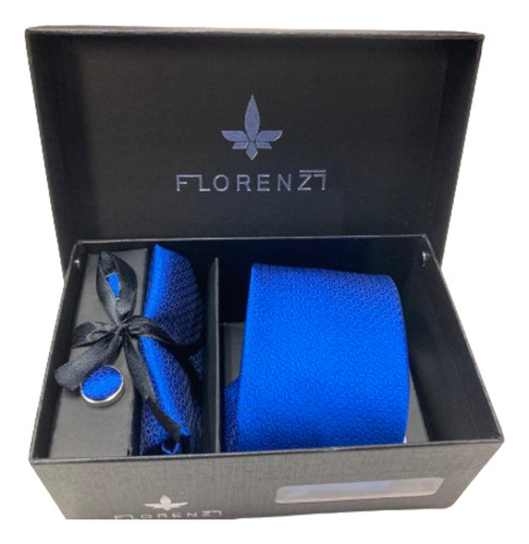 Corbata Set Con Pañuelo Y Gemelos Color Azul Francia