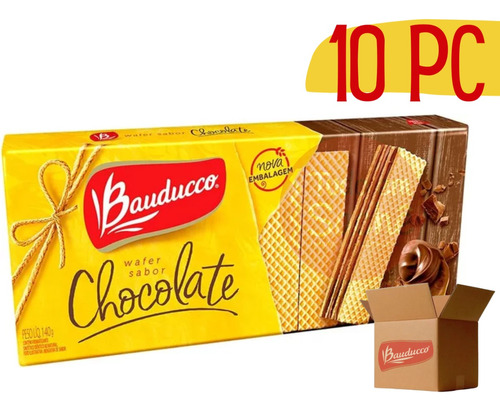 Bolacha Biscoito Wafer Chocolate Bauducco 140g Atacado - 10u