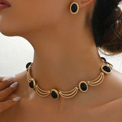 Conjunto De Pendientes De Piedras Preciosas Negras Para Muje