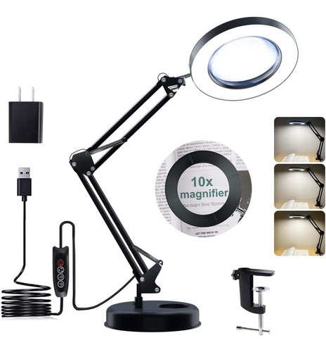 Lupa Con Luz Y Soporte, Lámpara De Aumento 10x, Lupa De E...