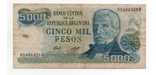 Billete Argentina 5000 Pesos Ley Bottero 2464 B