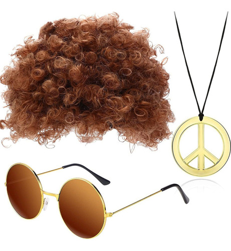 3 Peluca Afro Funky+gafas De Sol+collar Con El Signo De La P