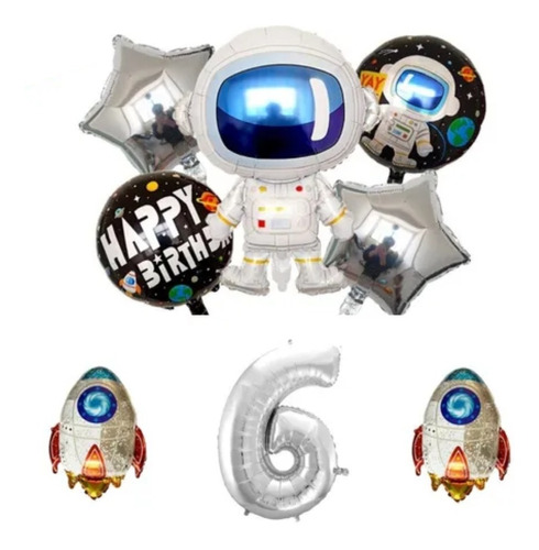 8 Balão Metalizado Astronauta Foguete Espacial Festa Oferta