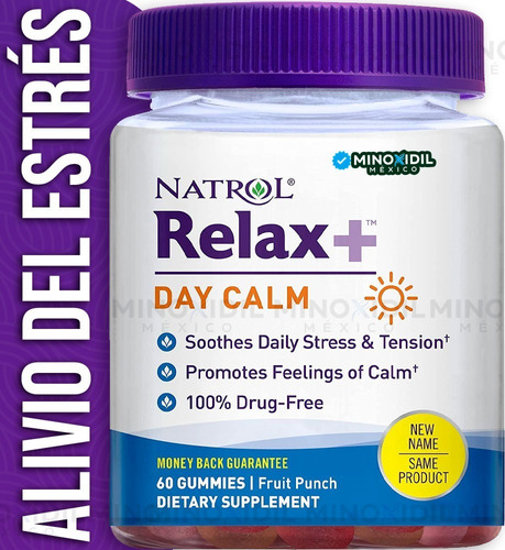 Natrol Relax+ Day Calm Alivia El Estrés 60 Gomitas Sabor Ponche de frutas