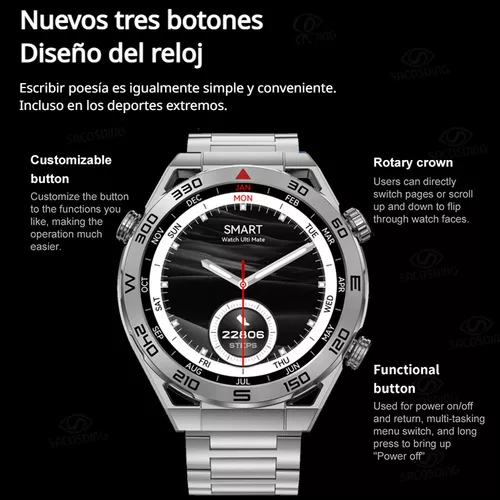 Reloj Inteligente Hombres Nfc Gps Rastreador Para Huawei Color De La Correa  Steel Blue
