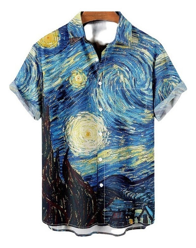 Wu Camisa Hawaiana Unisex Retro Van Gogh, Camisa Playa Pa
