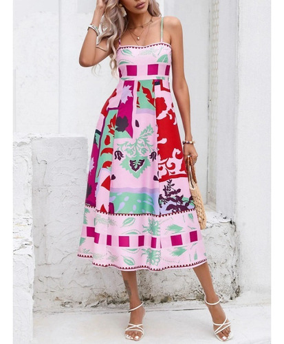 Vestido De Playa Con Estampado De Moda Con Tirantes