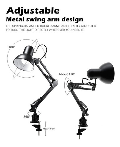 Imagen 3 de 3 de Lampara Led De Escritorio Brazo Ajustable Base+clip +foco 5w