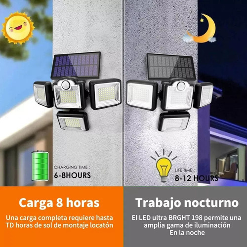 . 192 Led Lámpara Focos Solar De Pared Exteriores Sensor Luz