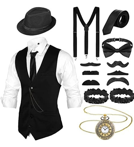 Satinior 1920s Disfraz Para Hombre 20s Accesorios Ropa Outfi