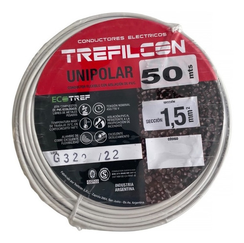 Cable Unipolar 1.5mm Normalizado Trefilcon Rollo X 50mts E.a