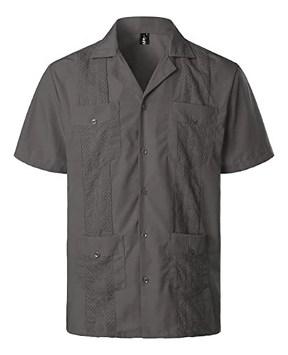 Camisa Militar Tipo Guayabera Para Hombre, Manga Corta, Bord