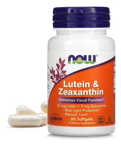 Now Foods Luteína Zeaxantina 25/5mg Lutein Zeaxanthin 60sot Sabor Sem Sabor