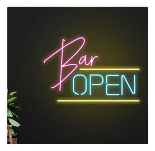 Letrero Led Neon Open Abierto Bar Ancho65cm Luminoso