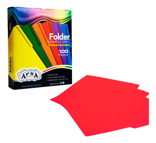 Folder Tamaño Carta De Colores Intensos 100 Piezas Apsa