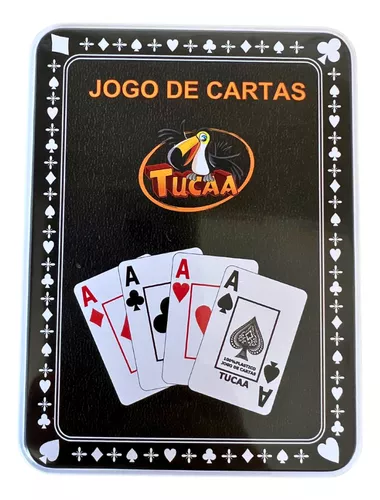 Jogos De Baralhos 100% Plastico Caixa Lata Metal Kit Com 2