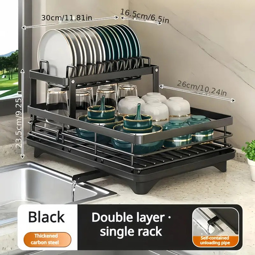 Double-layer Iron Dish Drying Rack With Drain Plate, Y