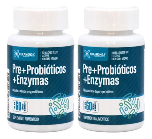 Kit 2 Enzimas Digestivas Probióticos Y Prebióticos | 60 Caps Sin Sabor
