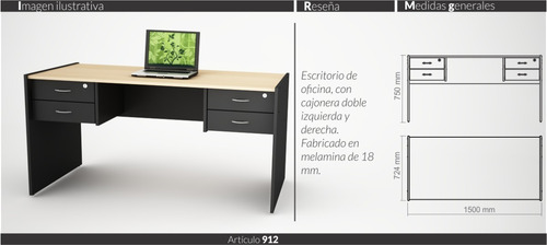 Imagen 5 de 5 de Escritorio Mesa Para Oficina Con 4 Cajones- 150 X 72 Cod 912