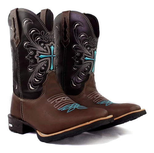 Bota Texana Feminina Bico Quadrado Butina Rodeio Barretos