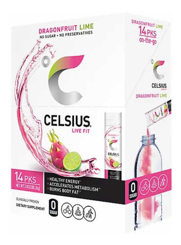 Celsius Dragonfruit Lime On-the-go Polvo Sin Azúcar (14pzas)