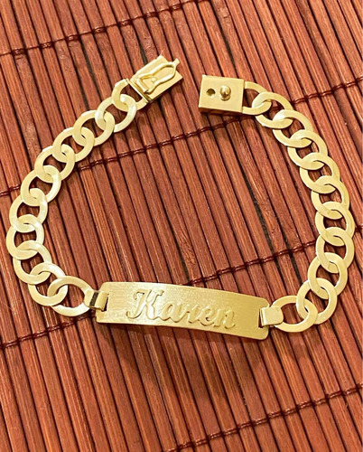Pulseira Elos Redondos Com Placa Com Nome 8 Grs Ouro 18kl