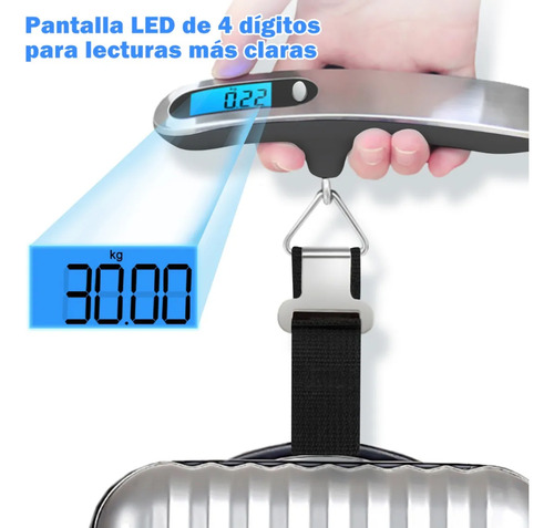 Balanza Digital De Viaje Correa 50 Kg Portátil Led Valija Plateado