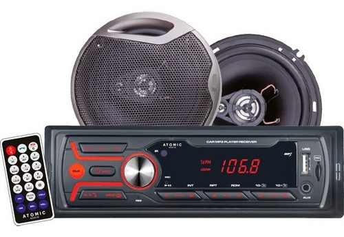 Estéreo 1 Din + 2 Bocinas 6.5 Pulg Atomic Pksilver400 Bt Usb