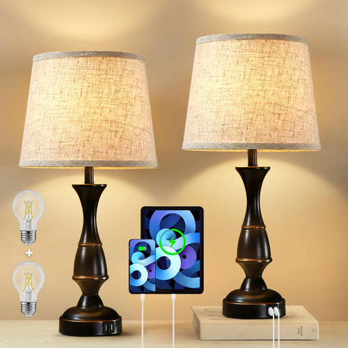 Juego De 2 Lámparas De Mesa Con Control Táctil Y Usb