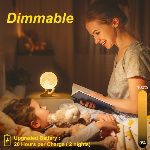 Lámpara De Luna Con Impresión 3d Regulable Y Control Táctil