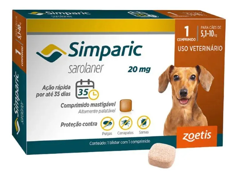 Antipulgas e Carrapatos Simparic para Cães de 5,1 a 10 kg - Zoetis