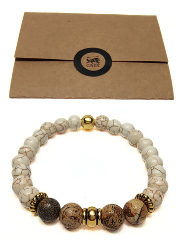 Pulsera De Hombre Piedra Marfil + Jaspe Sin Dijes