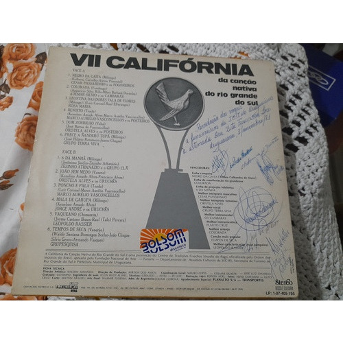 Lp Vinil 7a California Da Canção Nativa Do Rs (Usado)