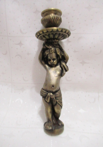 Antiguo Candelabro Bronce Figura Niño Base Sello Lacre L U F