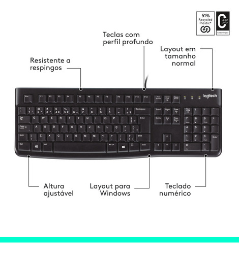Teclado Com Fio Usb Logitech K120 Com Layout Abnt2