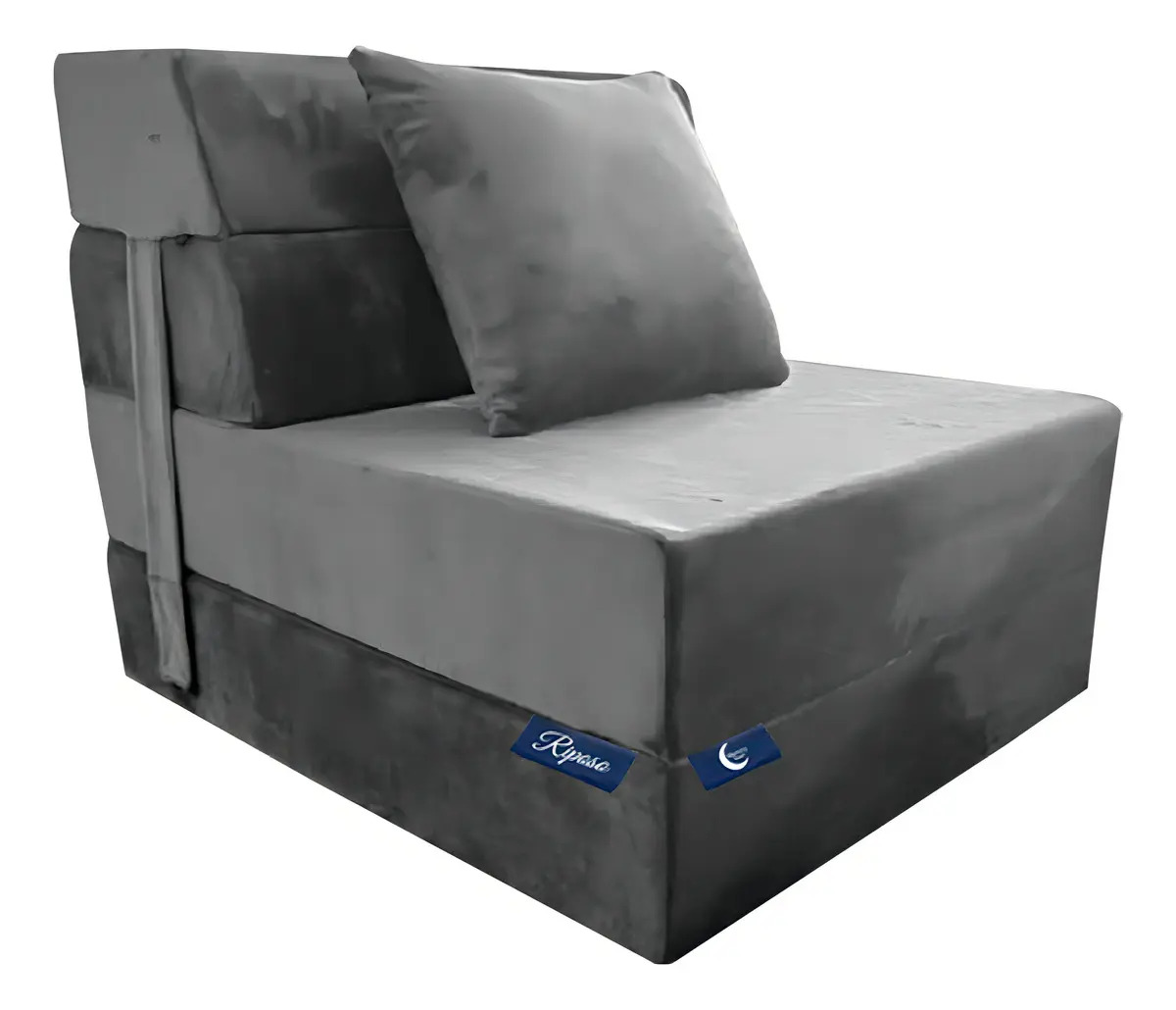 Puf Plegable de Espuma con Terciopelo Gris – Sofá Cama Individual Memory Dream