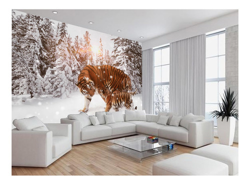 Papel De Parede 3d Animais Tigre Filhote Neve 3,5m² Anm572