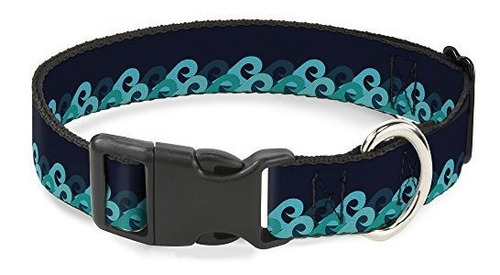 Buckle-down Cat Collar Breakaway Waves Navy Blue Shades 8 To