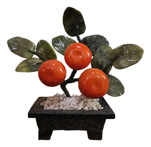 Mini Bonsai De (3) Mandarinas Con Base De Granito Feng Shui